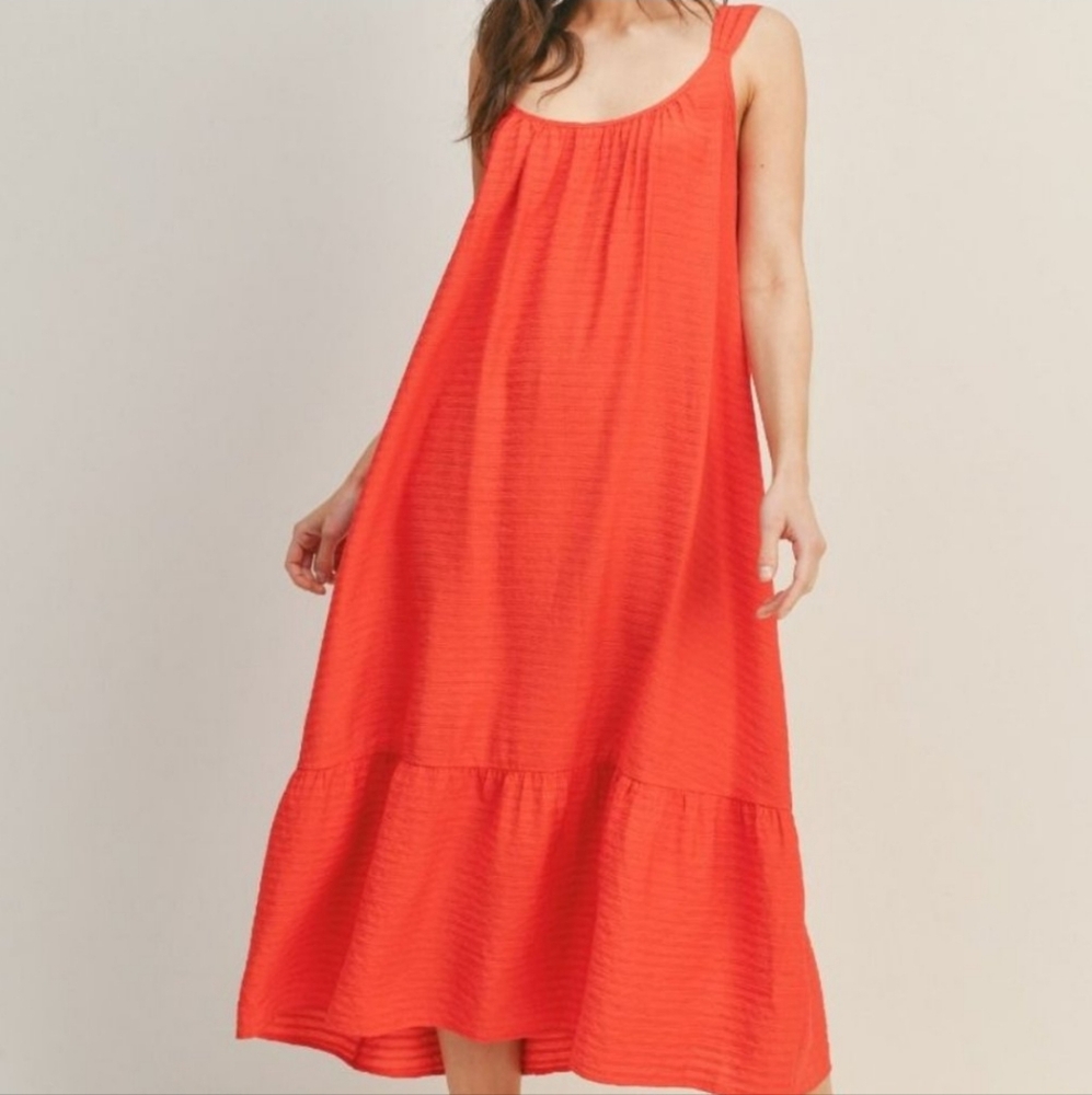 Lush Flowy Long Dress Sleeveless Maxi Red Orange Cotton Bohemian Boho Hippie L - Picture 8 of 11